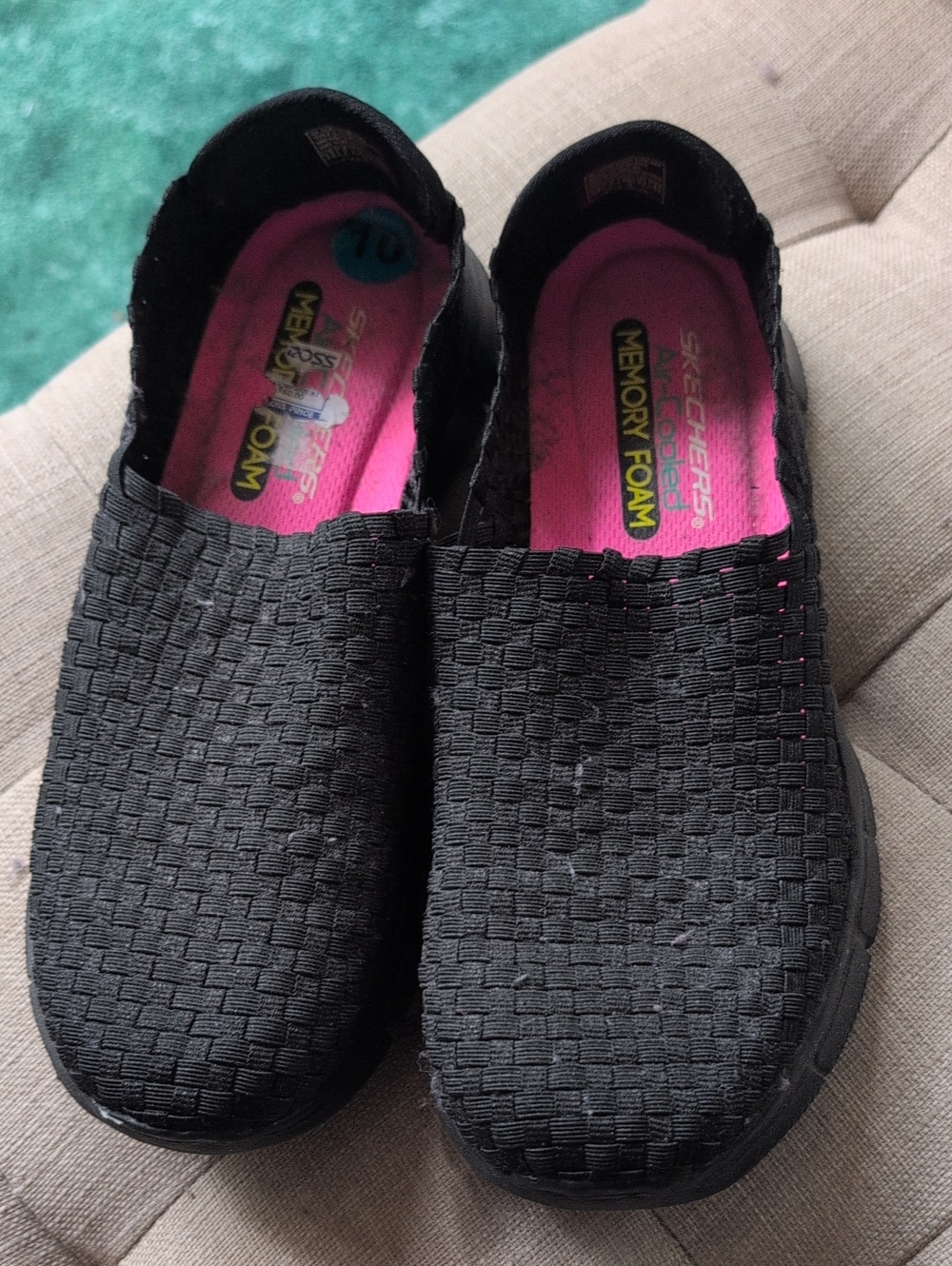 Skechers Women's Black Slip-On Sneakers with Pink Insole
